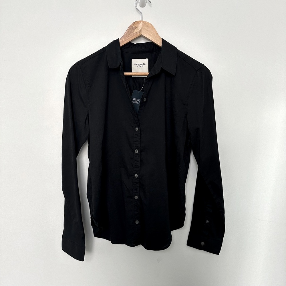 Abercrombie & Fitch Black Cotton Viscose Button Up Collared Shirt Size S